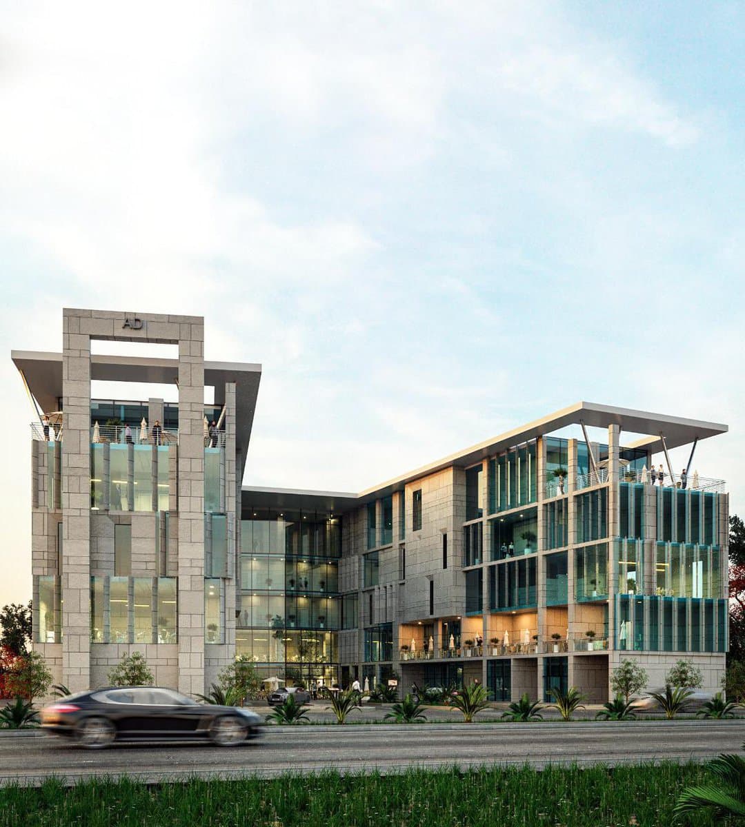 صورة حواجز أمنية وكاميرات مراقبة محيطية لمبنى يعرض نظام الحماية والأمان الشامل